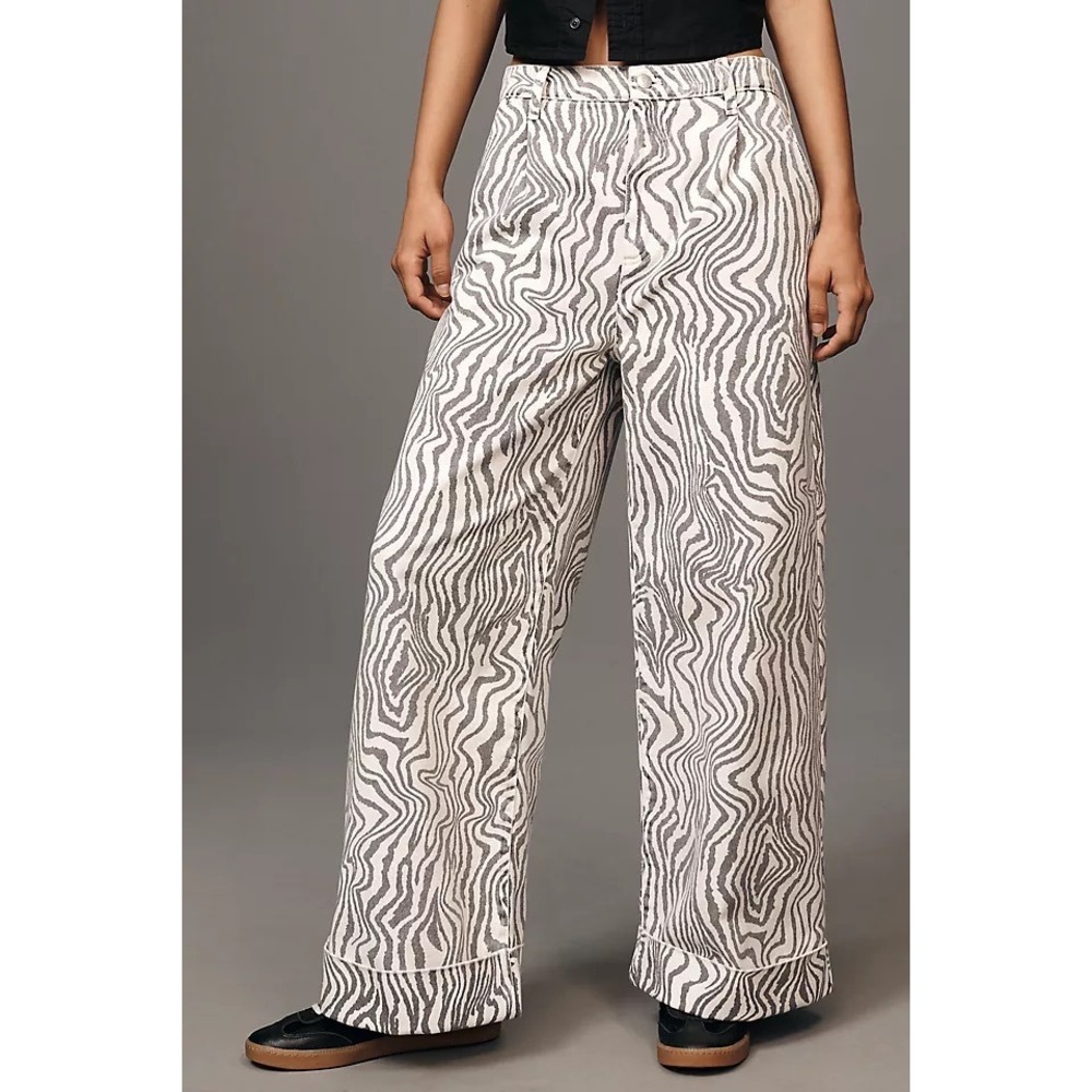 Pilcro Anthropologie Leon Double Hem High Rise Wide Leg Cuffed Zebra Jeans 27